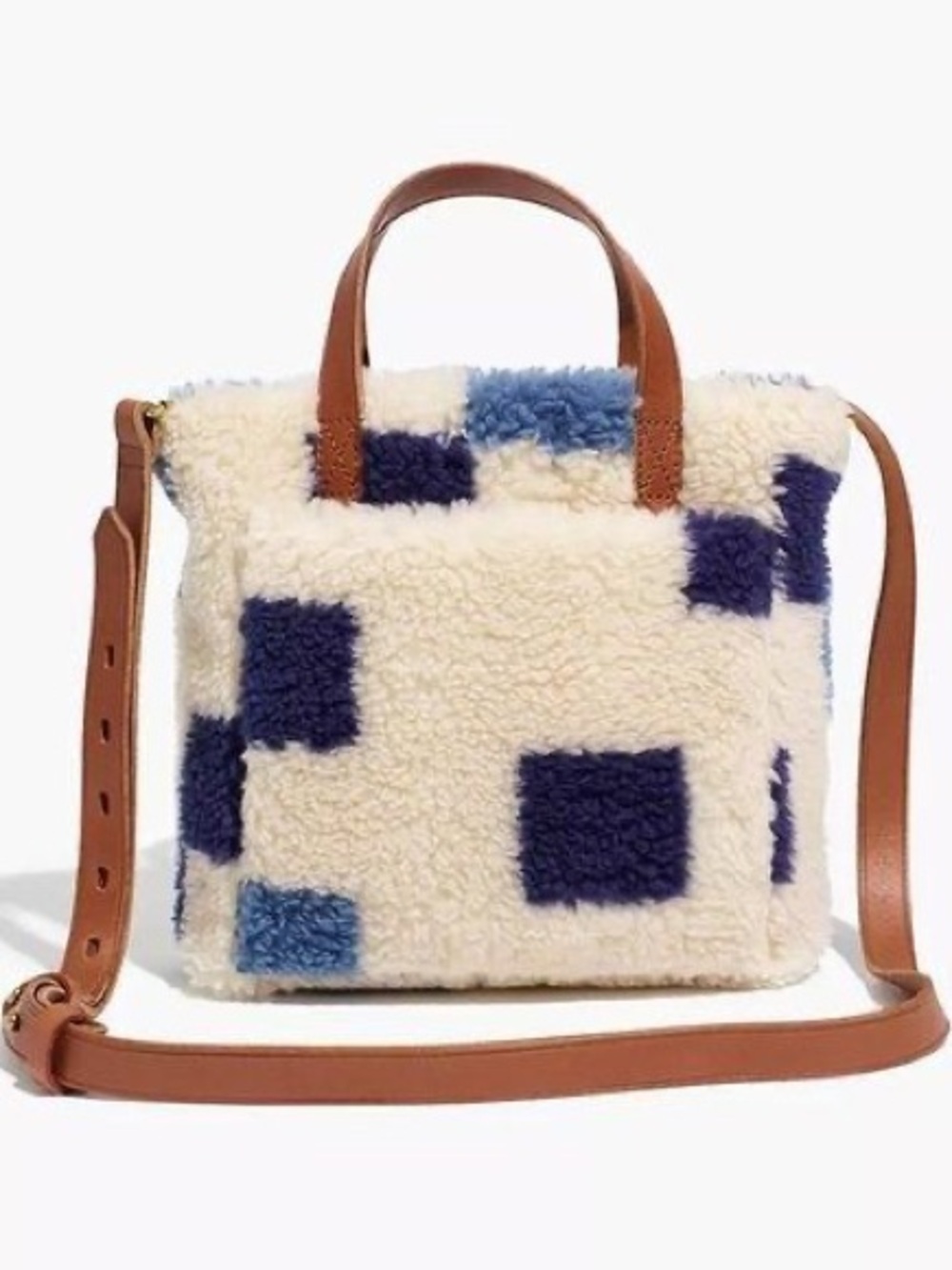 Madewell The Transport Sherpa Mini Blue Cream Patchwork Leather Crossbody Bag